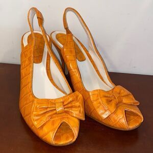 Gianni Bini Orange Brown Slingback Leather Upper Heels Shoes Crocodile 7.5 EUC